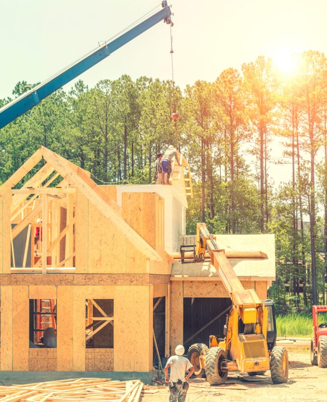 House construction framing stage in North Carolina, USA